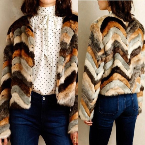 Anthropologie Jackets & Blazers - Elevenses Anthropologie Chevron Faux Fur Coat